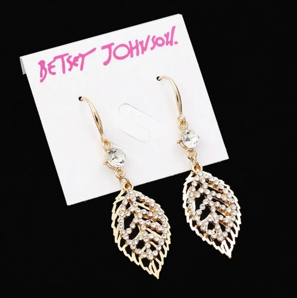 Gold-plated crystal double Leaf Drop earrings with silver post BOGO - Picture 4 of 14